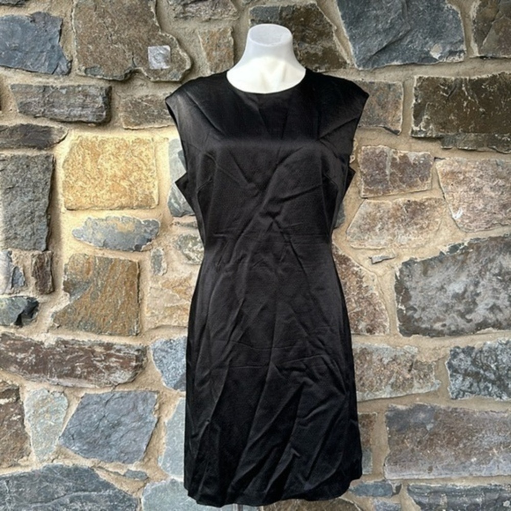Theory Hammered Acetate Black Fitted Dress Sz 12 $395 Retail